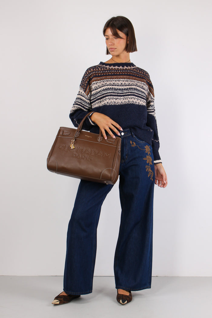 Maglia Jacquard Lurex Cammello/blu-5