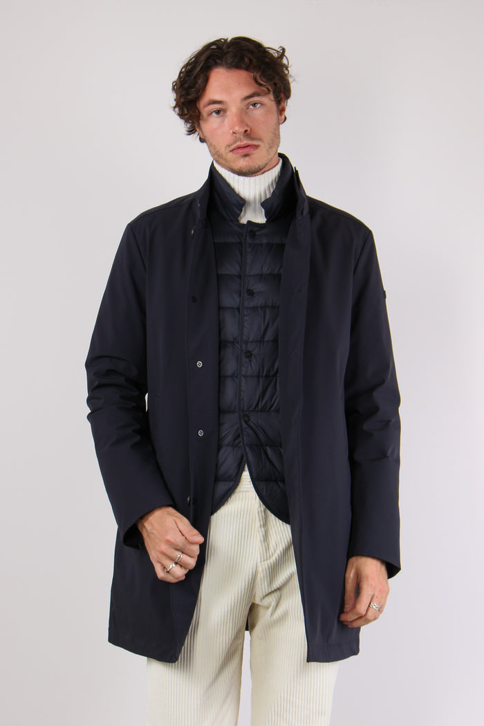 Giubbotto Lungo Tessuto Tecnic Navy-5