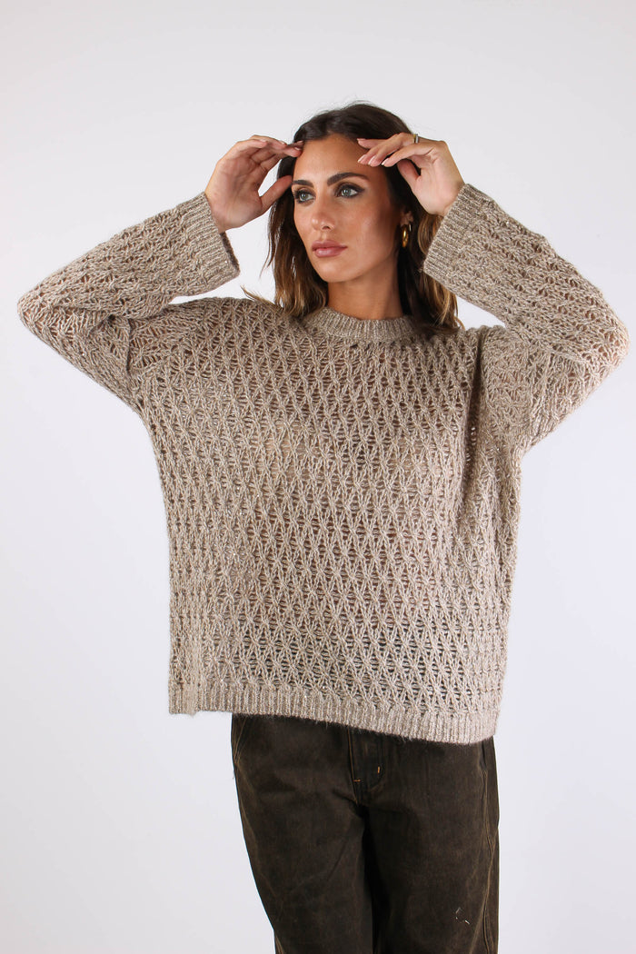 Maglia Traforata Lana Fango-4
