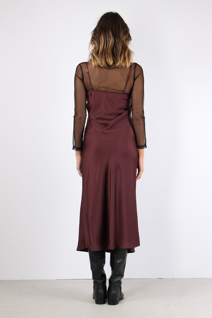 Abito Raso Inserto Pizzo Bordeaux-4