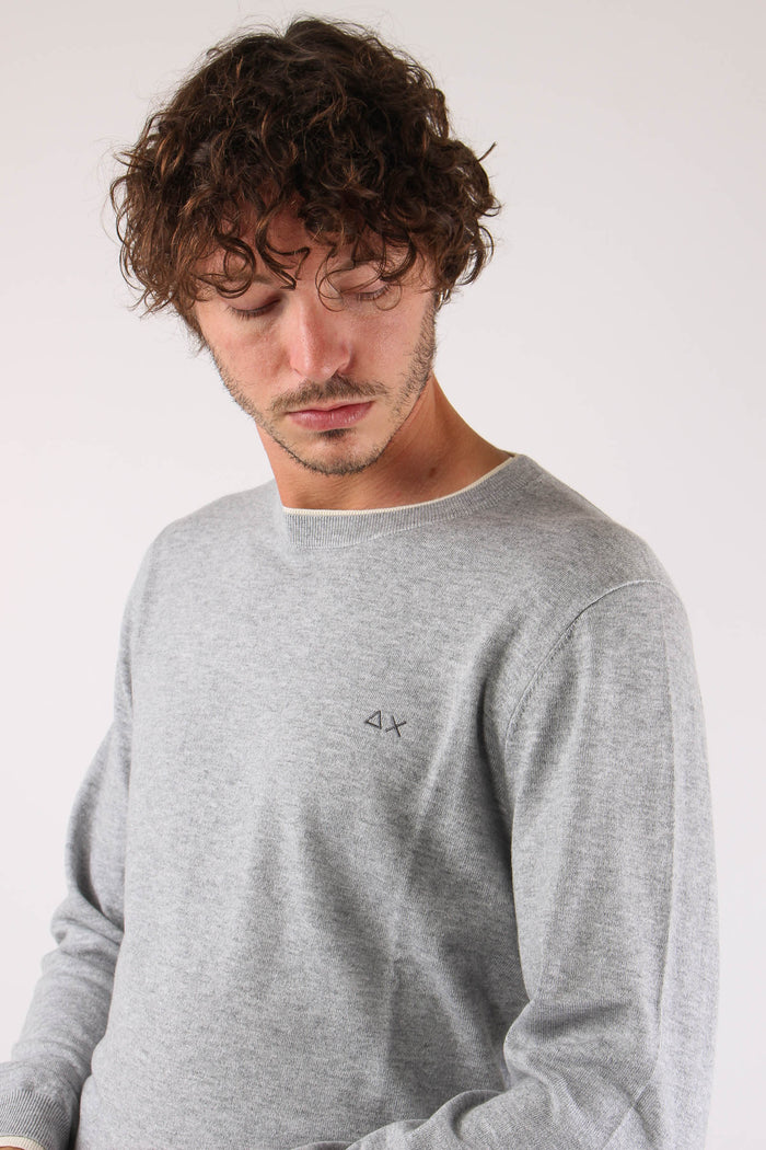 Maglia Girocollo Profilo Contrasto Grigio-3