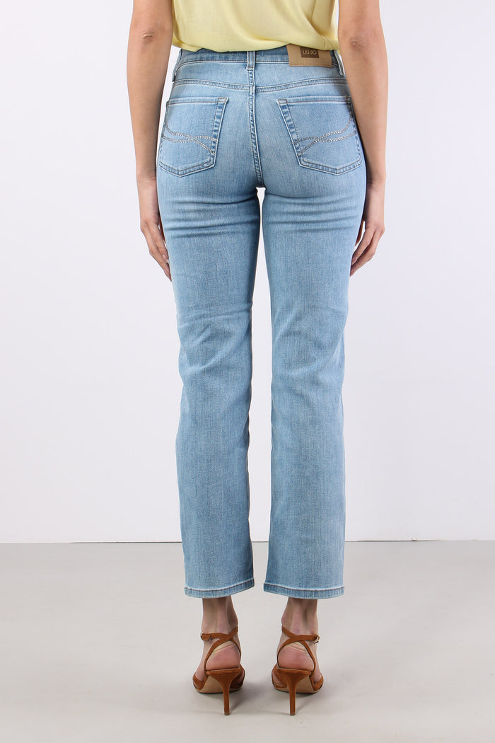 Jeans Slim Tasche Strass Denim Chiaro-5