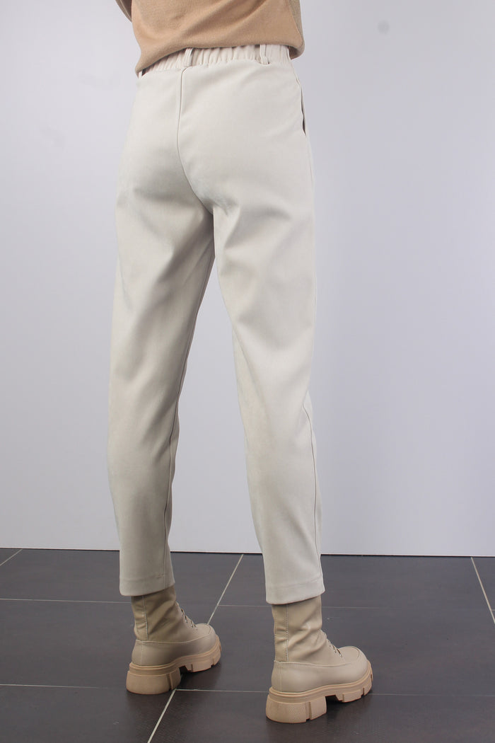 Pantalone Tessuto Diagonale Panna-6