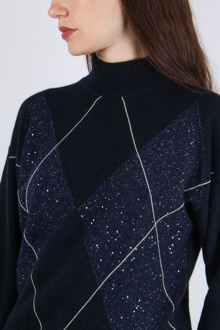 Maglia Collo Alto Rombi Blu-7