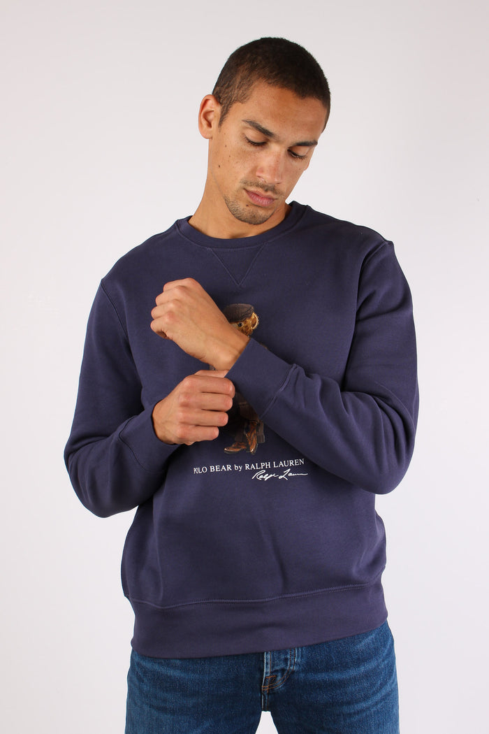 Felpa Girocollo Stampa Orso Faded Blue-5