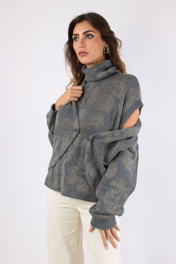 Cardigan Lurex Stampa Grigio-2