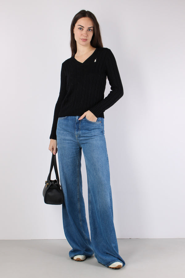 Pullover Trecce Scollo V Polo Black