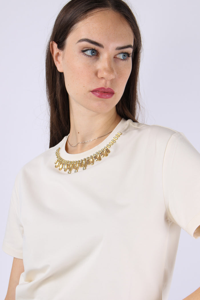 Mannea T-shirt Castoni Collo Bianco-3