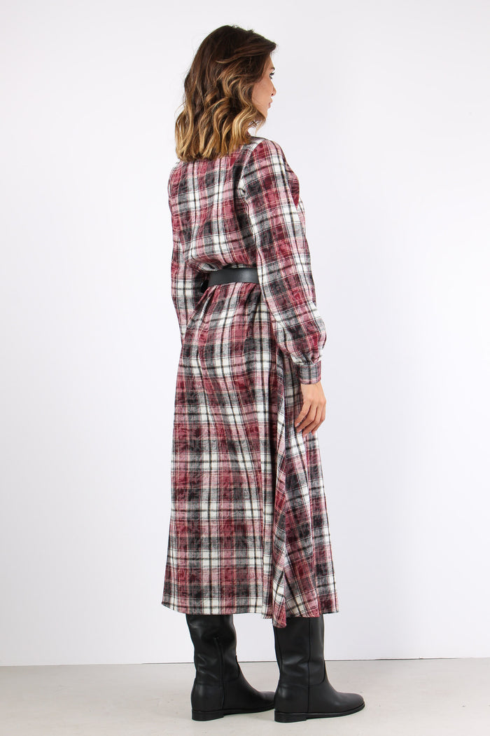 Chemisier Quadri Cintura Bordeaux/nero-12