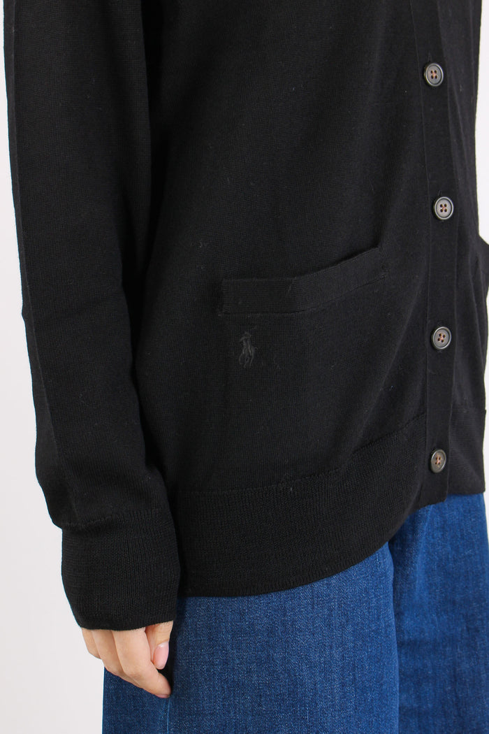 Cardigan Over Tasche Applicate Polo Black-8