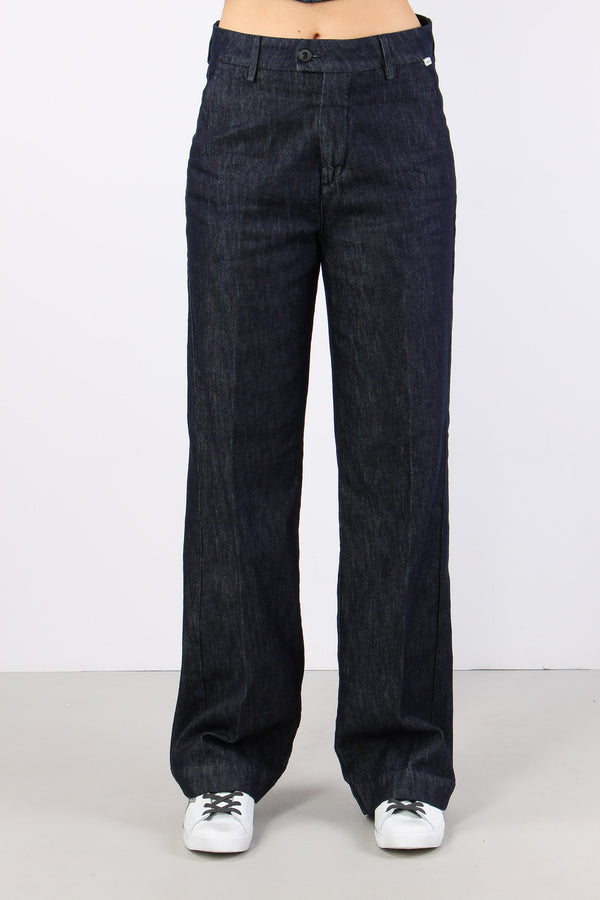 Pantalone Effetto Denim Flare Denim Scuro-2