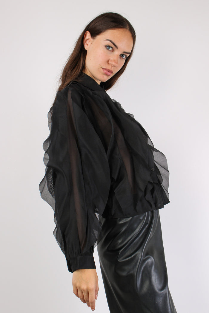 Camicia Collo Petali Nero-7