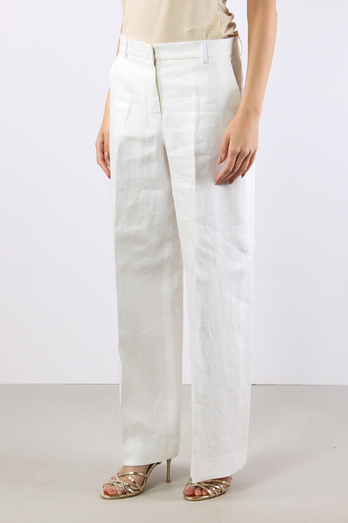 Malizia Pantalone Dritto Lino Off White-3