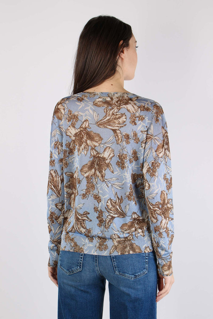 Maglia Lurex Fantasia Foglie Blu Wave-5