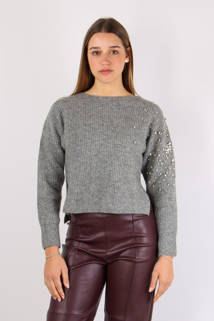 Maglia Applicazioni Strass Grey Melange