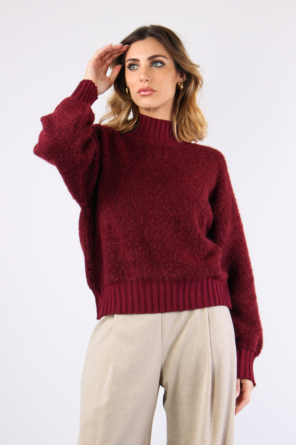 Maglia Boucle Mezzo Collo Bordeaux