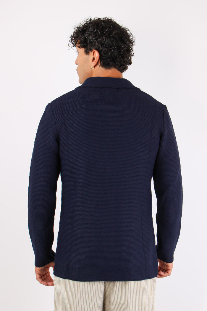 Giacca In Maglia Tasche Blu-5