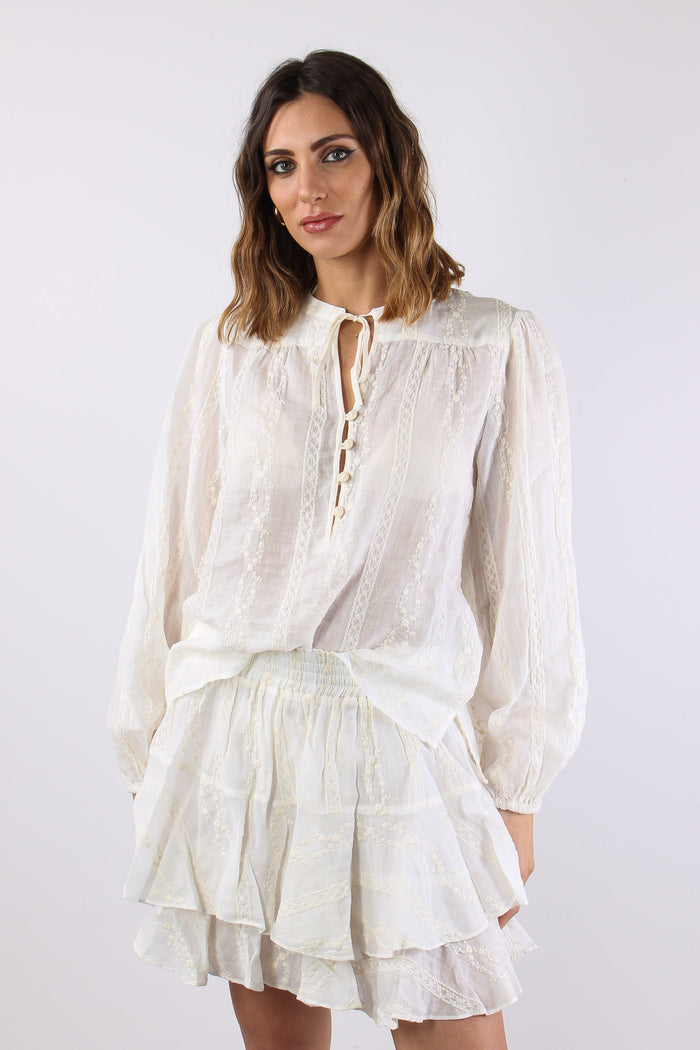 Blusa Ricami  Laccetto Collo Panna-2