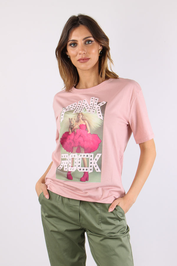 T-shirt Stampa Rock Rosa-2