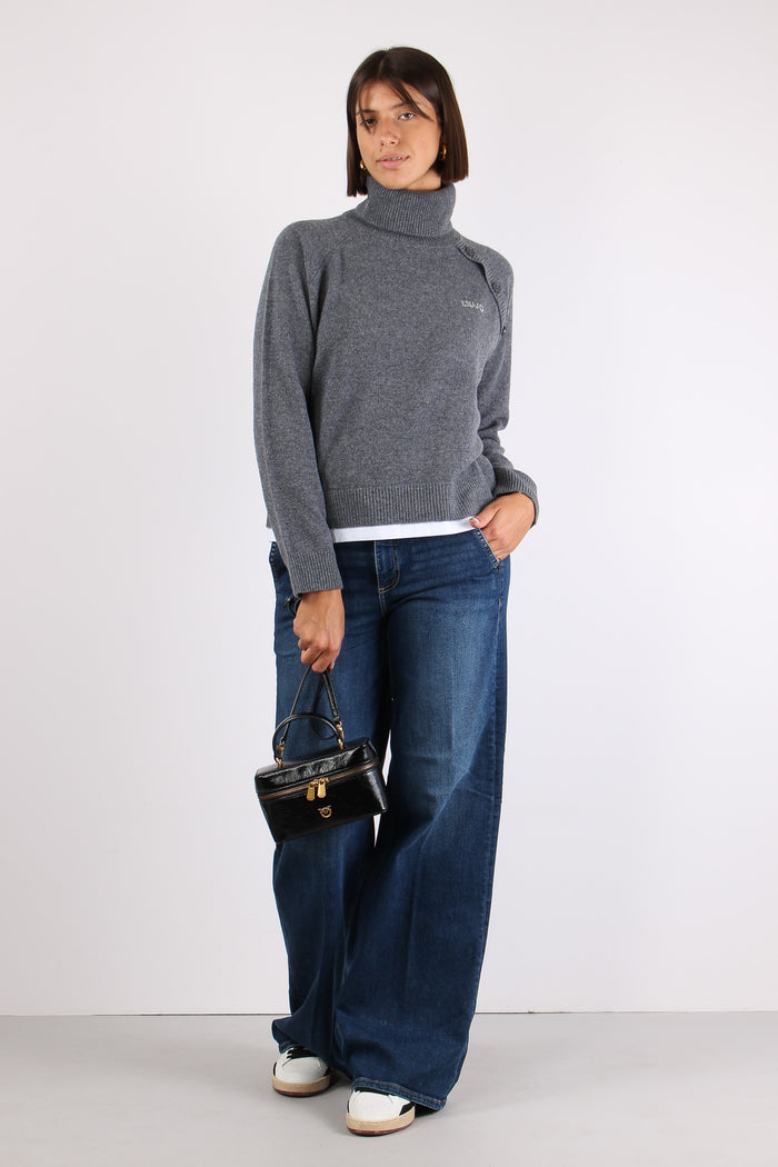 Collo Alto Inserto T-shirt Grigio Melange-4
