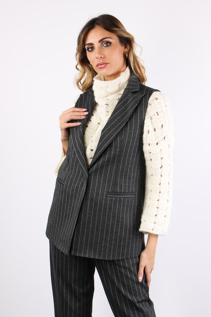 Gilet Punto Milano Gessato Grigio/panna