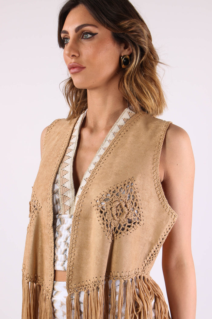 Gilet  Frange Ricami Suede-10