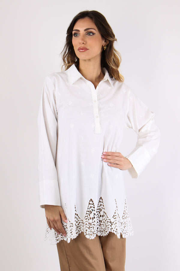 Camicia Lunga Inserto Pizzo Panna-2