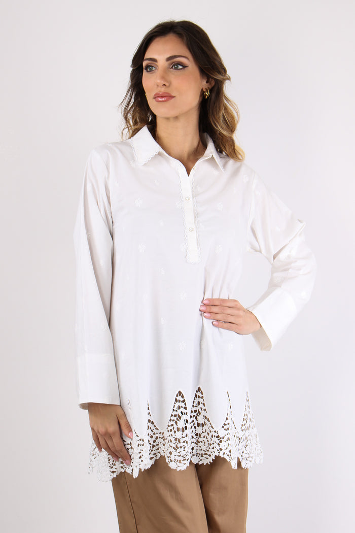 Camicia Lunga Inserto Pizzo Panna-2