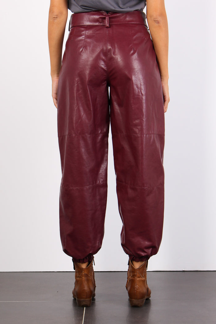 Pantalone Ecopelle Cintura Dark Wine-4