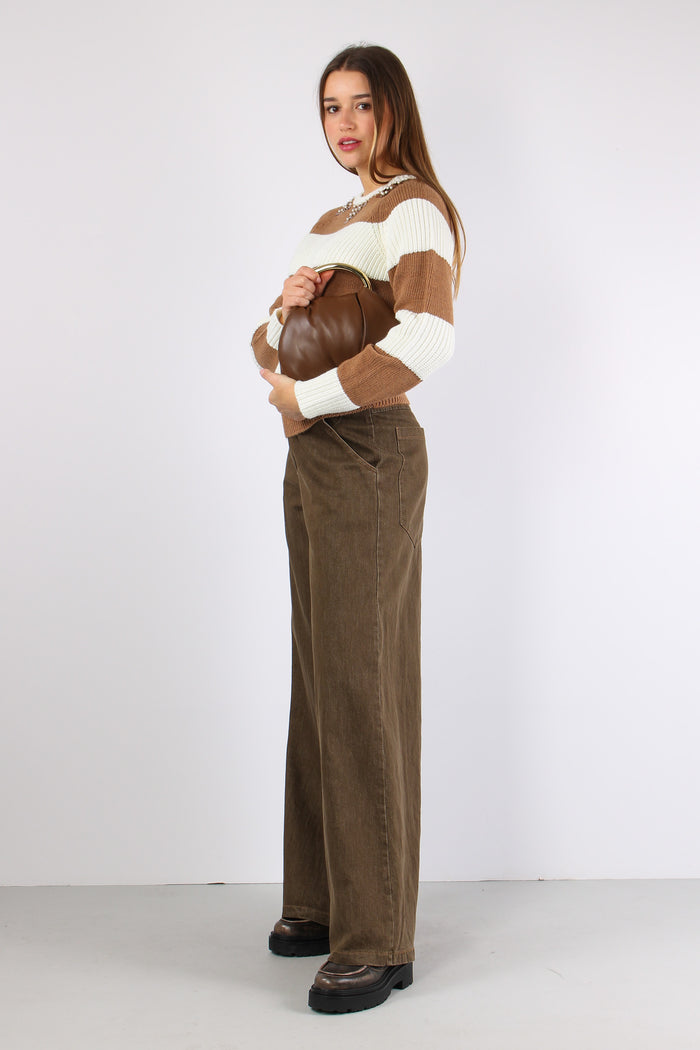 Maglia Riga Paillettes Panna/cammello-7