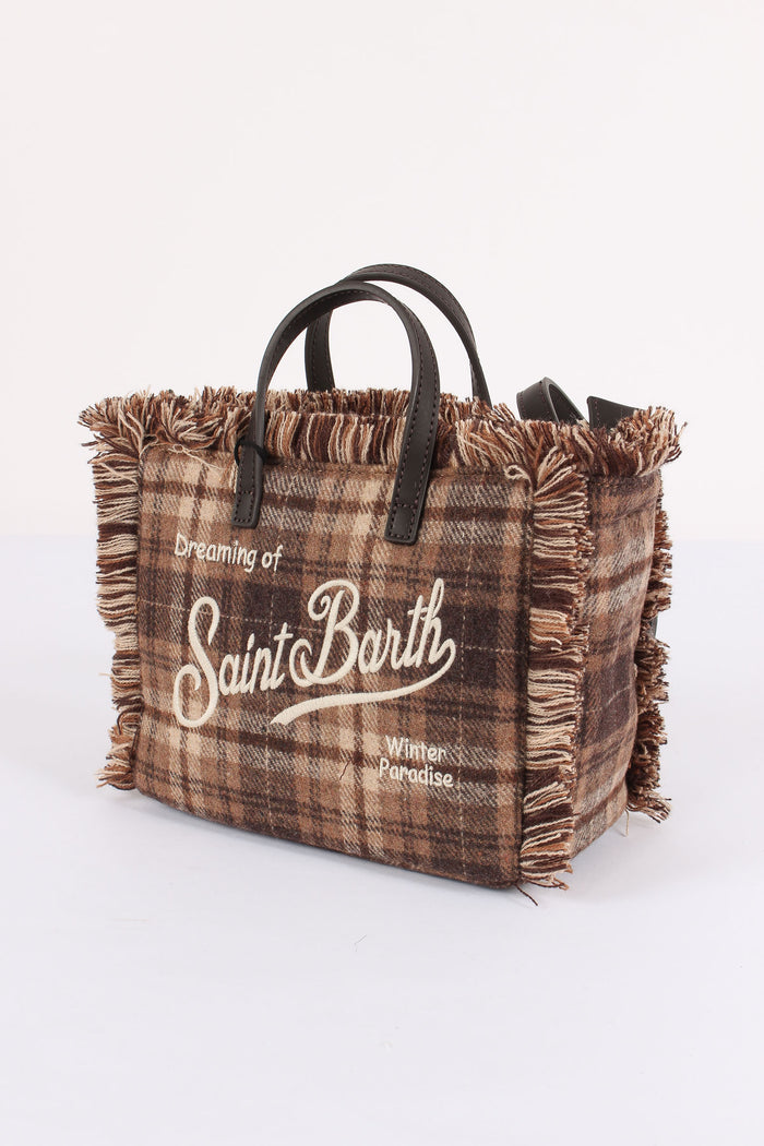 Borsa A Mano Mini Lana Tartan Brown/beige-5