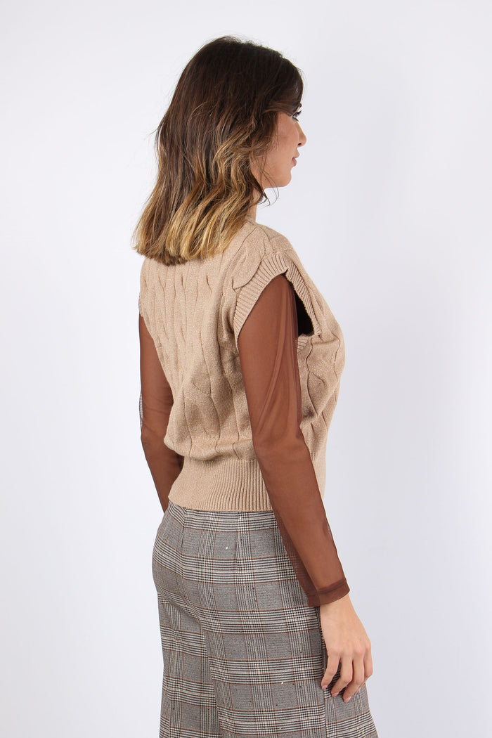 Maglia Girocollo Lurex Viscosa Cammello-6