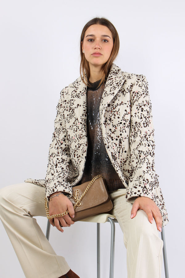 Giacca Cappotto Paillettes Panna-2