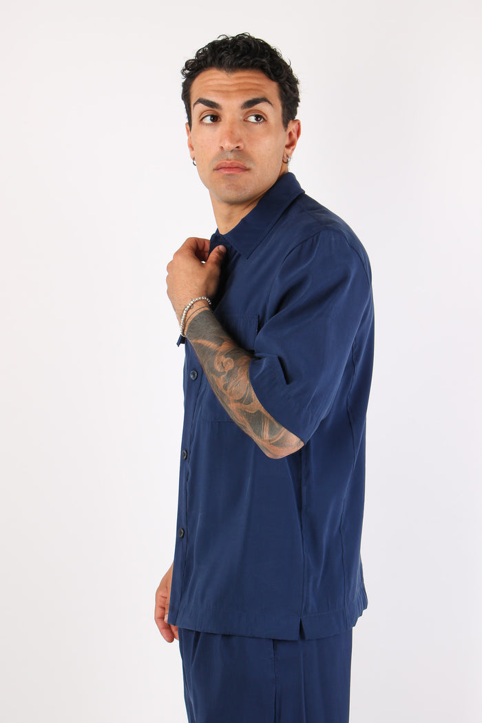 Banana Camicia Tasche Cupro Blu-7