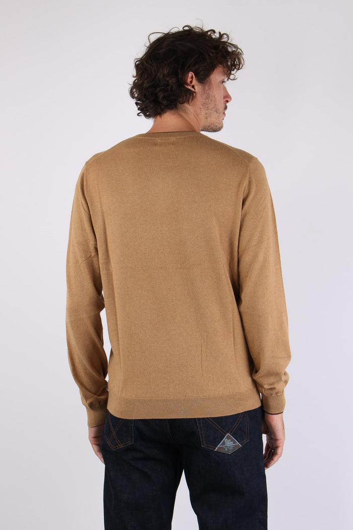Maglia Girocollo Profilo Contrasto Cammello-6