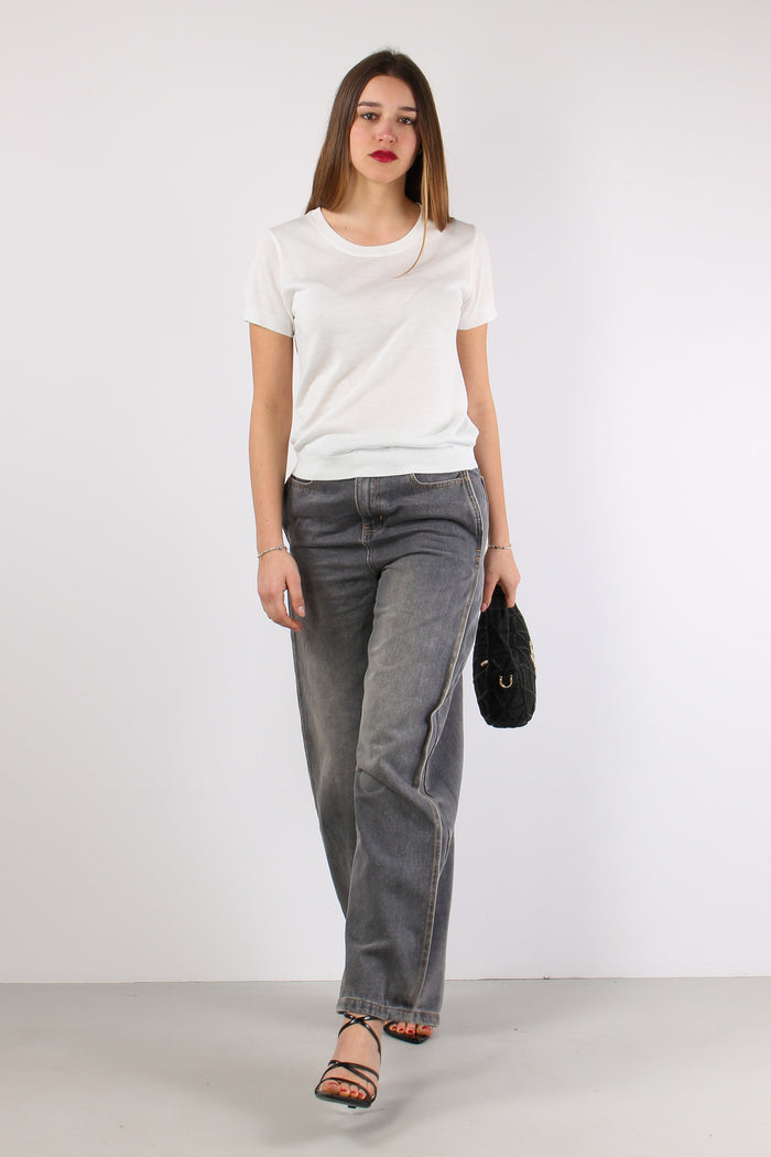 Maglia Girocollo M/m Viscosa Off White-5