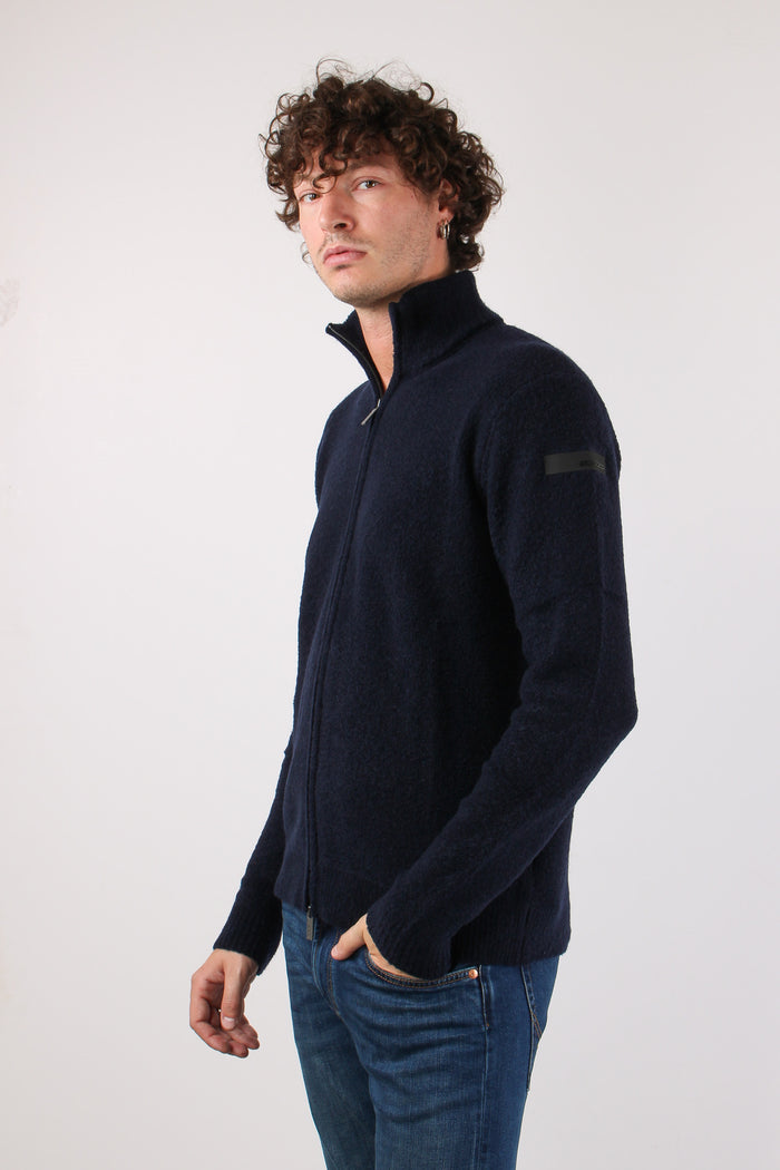Maglia Zip Lana Boucle Blue Black-4