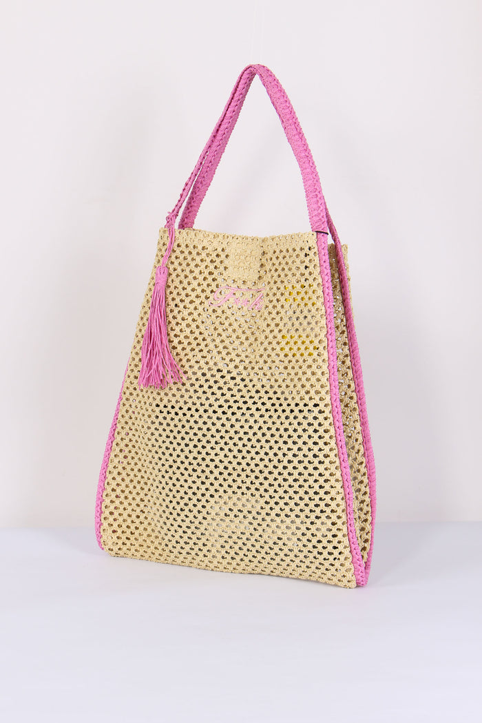 Borsa Rafia Profilo Contrasto Fucsia-2