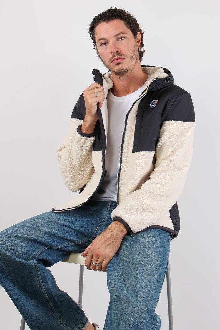 Giubbotto Cappuccio Inserto Teddy Black Pure/ecru-4