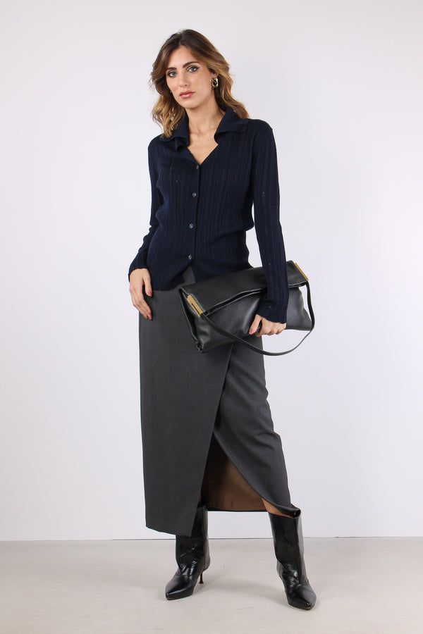 Polo Smagliata Bottoni Dark Blue