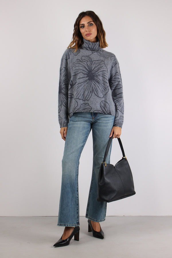Maglia Collo Alto Floreale Grigio/blu-2
