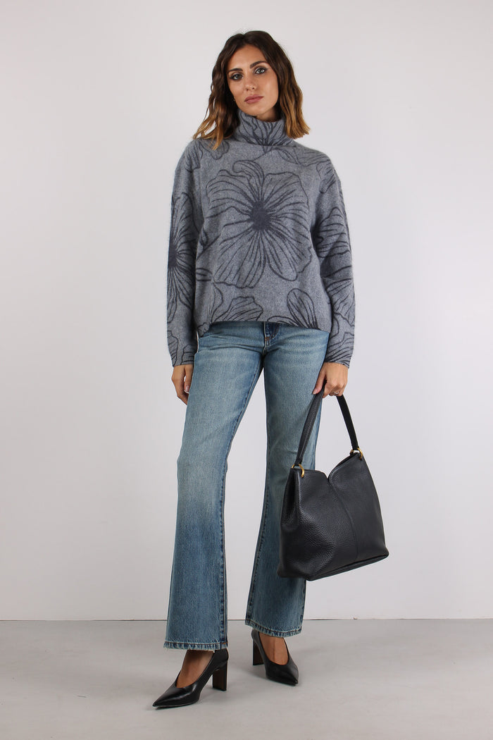 Maglia Collo Alto Floreale Grigio/blu-2