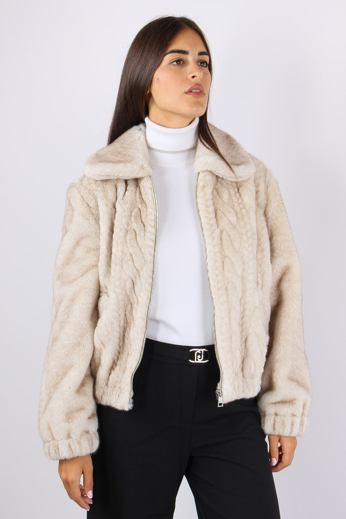 Pelliccia Effetto Treccia Beige-6