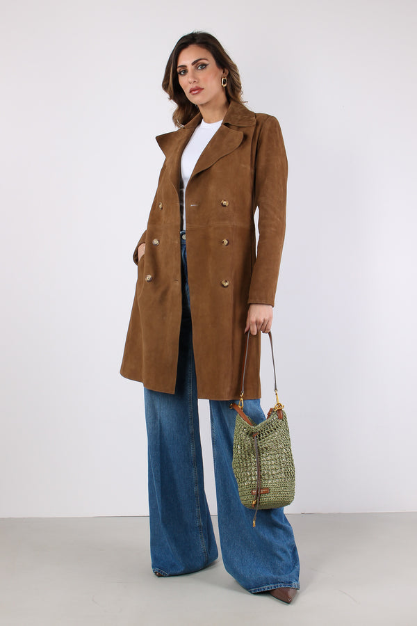 Cappotto Doppiopetto Camoscio Nocciola