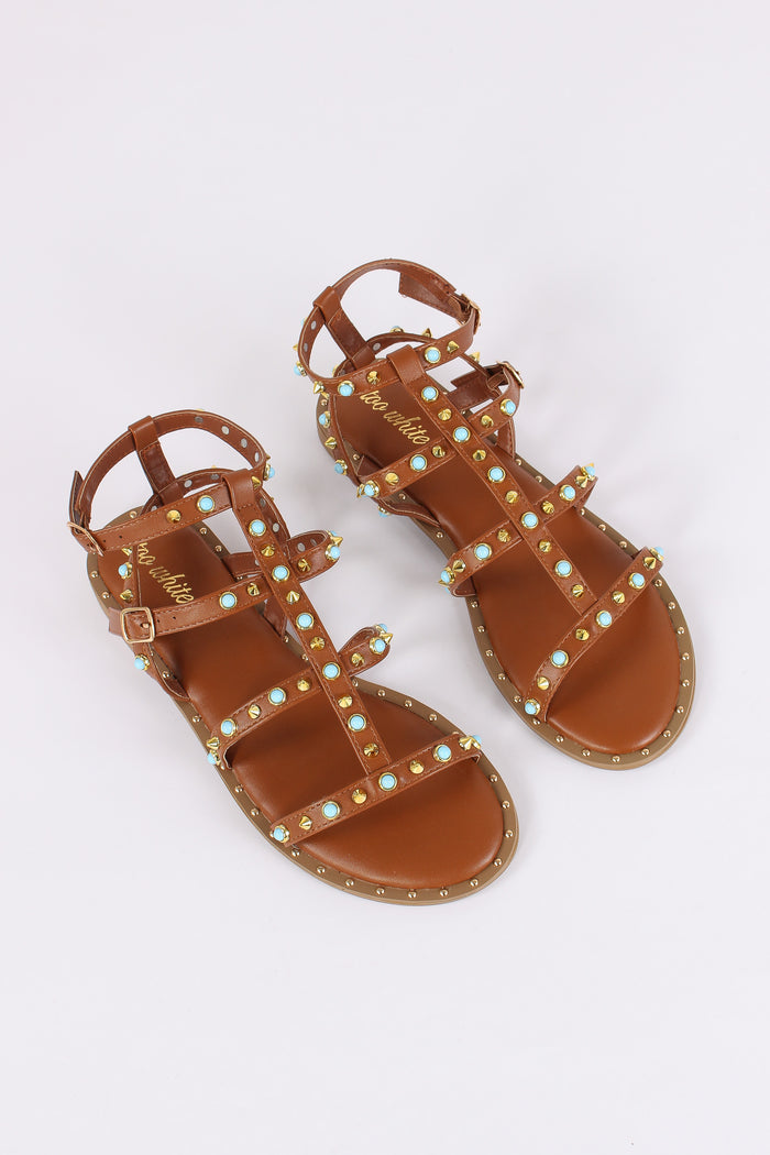 Sandalo Borchia Multicolor Cammello-2