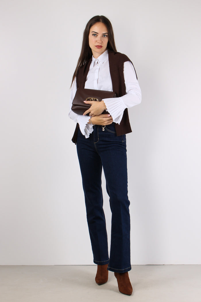 Camicia Slim Manica Plisse Bianco Ottico-7