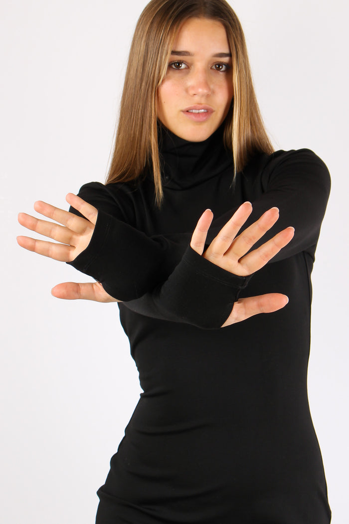 Abito Corto Collo Alto Nero-10