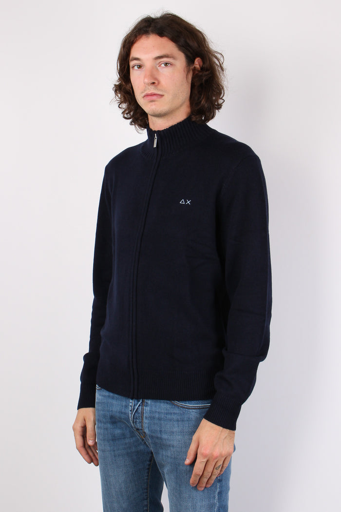 Maglia Lana Full Zip Navy Blue-5