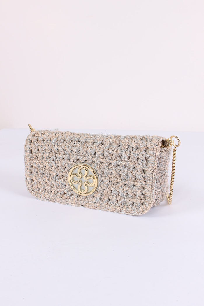 Greta Pochette Crochet Laminat Argento-5