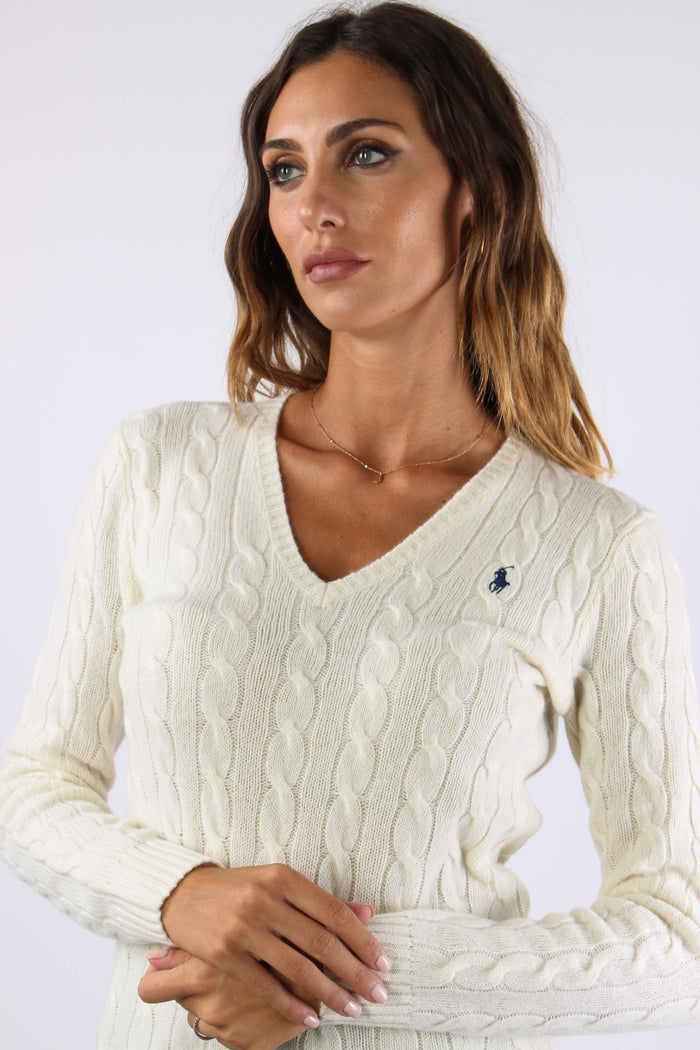 Maglia Scavo V Trecce Cream-7
